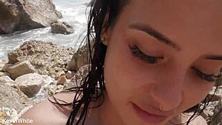 roommate catches stepsister beach sex bent over big ass creampie as bathers watch public