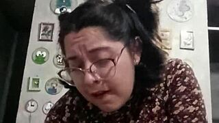 Maria's saggy tits housewife legs spread wide bent over for huge doggystyle humiliation pounding