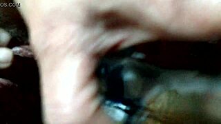 horny fat cousin fingers pussy squirting homemade with bottle