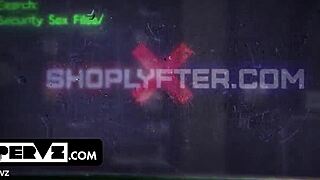 Daisy gets caught shoplifting, stripped naked by officer Nicky in public gym twist.