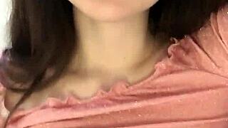 russian brunette 18+ teases her small tits and wet pussy with dildo reverse cowgirl close-up blowjob fantasy