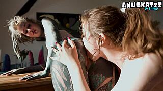 Goth Lesbians Stretch Assholes with Huge Dildos!