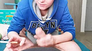 Brunette In Hoodie Guzzles Huge Cock Cumshot