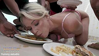 Larissa Leite takes brutal DAP no pussy from 4 big black cocks footjob in P-Sluts 64