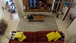 Delivery guy recognizes hot milf wife, sucks her big naturals on sofa - subtitles