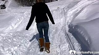 hot stepmom flashing tits peeing snow 😜❄️💦