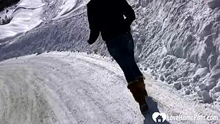 hot stepmom flashing tits peeing snow 😜❄️💦