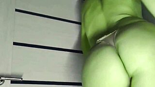 she hulk cosplay housewife rocks homemade halloween with big green ass feet and pussy for muscular tease