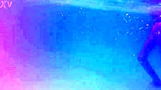 melissa the tattooed milf with brown eyes swims naked in her pool