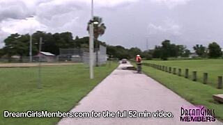 Bella risks it all flashing huge natural boobs under skirt in public florida spots