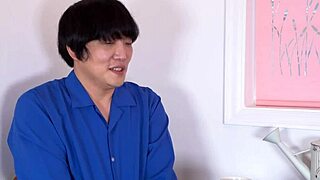 a lewd korean woman with long hair gets licked and rides in cowgirl