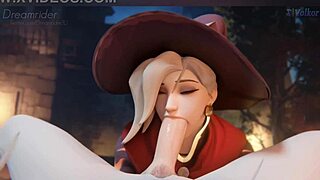 mercy from overwatch sucks big cocks in hot blowjob compilation