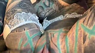 Skinny german goth in lingerie teases with dildo and dirty talk before riding it hard