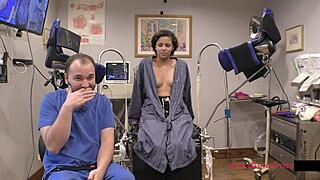 Rebel Wyatt spreads her shaved pussy backstage in latex