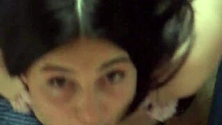 Petite brunette in chains kneels for deep face fuck craving