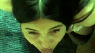 Petite brunette in chains kneels for deep face fuck craving