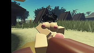 In the Roblox world she strips down for steamy sex beside the flickering campfire under starry skies