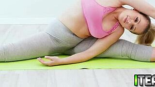 Lucky guy pounds Zoey Monroe's tight pussy while she rides the workout ball cowgirl style