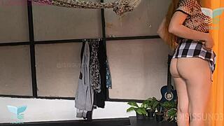 High heels girl cums hard on perfect pink pussy with hot creampie