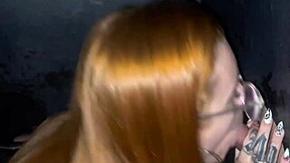 Redhead friends enjoy swing house glory hole session