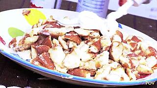 custard-splattered blondes lick pussies clean in steamy threesome!