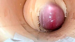 camera slips deep capturing massive explosion inside tight shaved spot