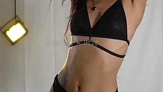 skinny tall colombian tattooed girl dances on bed shaking narrow ass