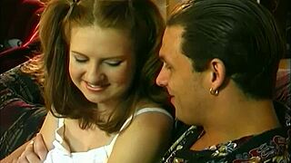 julia gobbles cock then spreads shaved pussy wide for boyfriend