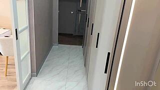 the driver spots my wife stuck in the sofa, bends her over and pounds her tight russian pussy doggystyle till creampie with english subs