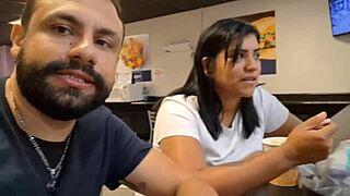 Amateur couple's big natural tits wife bent over for public street doggystyle creampie quickie.