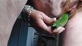 Granny Whore Shoves Cucumber Deep In Hairy Beaver