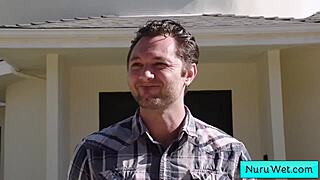 sexy asian teen covers naked body in nuru gel!