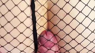 Naughty cosplay date wears pantyhose covered in cum