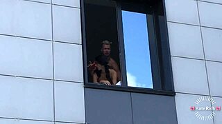 fucking this skinny brunette babe hard right in front of nosy neighbors