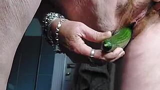 Granny Whore Shoves Cucumber Deep In Hairy Beaver