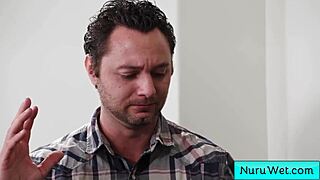 sexy asian teen covers naked body in nuru gel!