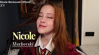 Skinny redhead slut in hogwarts cosplay gets juicy pussy and ass licked to orgasm.
