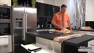 redhead pierced tongue sucks old cock fucks doggystyle swallows cum