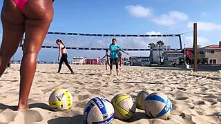 Big booty African volleyball babe shakes her massive ass on beach