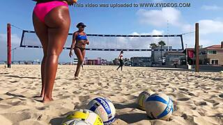 Big booty African volleyball babe shakes her massive ass on beach