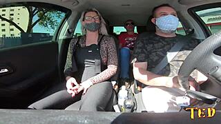 Katharine Madrid hops in the car for Tony Tigrao's wild ride in vagninho number 28