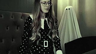 Curvy blonde Wednesday cosplay rides cock moaning with juicy sounds on Halloween