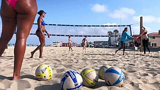 Big booty African volleyball babe shakes her massive ass on beach