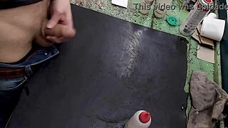 Skinny Young Hunk Jerks Monster Cock On Workbench At Work