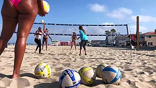 Big booty African volleyball babe shakes her massive ass on beach