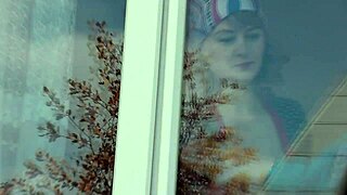 Taxi Driver Spots Stocking Milf No Panties Washing Windows Nude