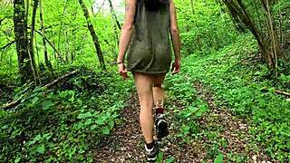 Perfect teen ass brunette bunny strips panties legs spread walking european woods