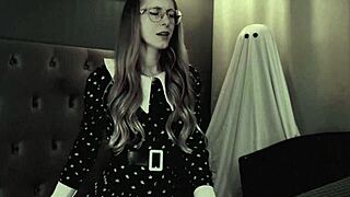 Curvy blonde Wednesday cosplay rides cock moaning with juicy sounds on Halloween