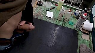 Skinny Young Hunk Jerks Monster Cock On Workbench At Work