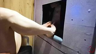 whoa my first sloppy footjob cum explosion dominated at the gloryhole